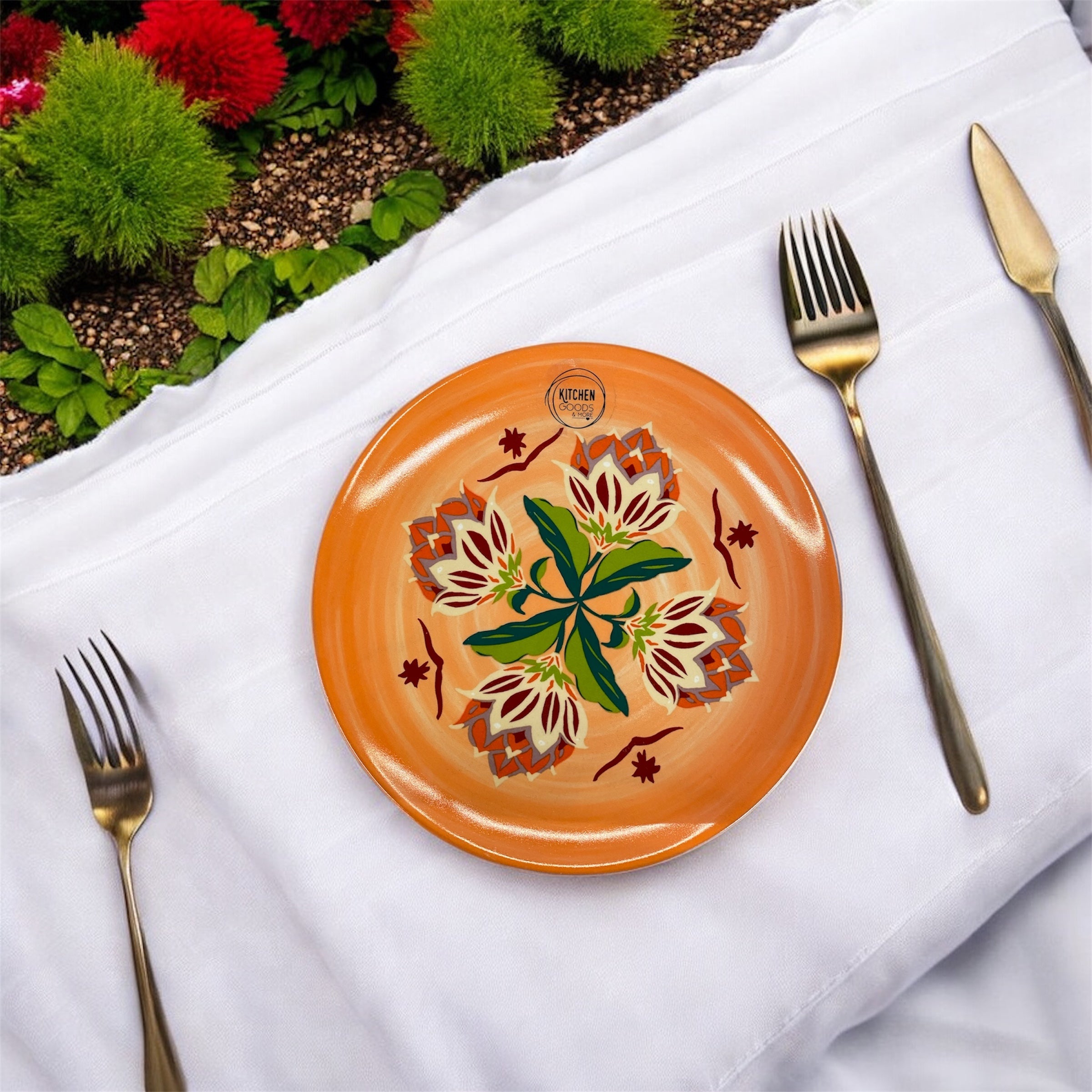 Set 6pz piatti dessert in porcellana arancione fantasia floreale idea regalo Kaemingk Set 6pz piatti dessert in porcellana arancione fantasia floreale idea regalo Kaemingk